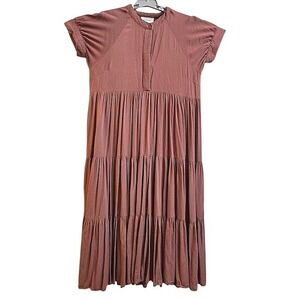 Böhme Women's Tiered Midi Dress Rayon‎ Blend Brown Casual Short Sleeve Size S